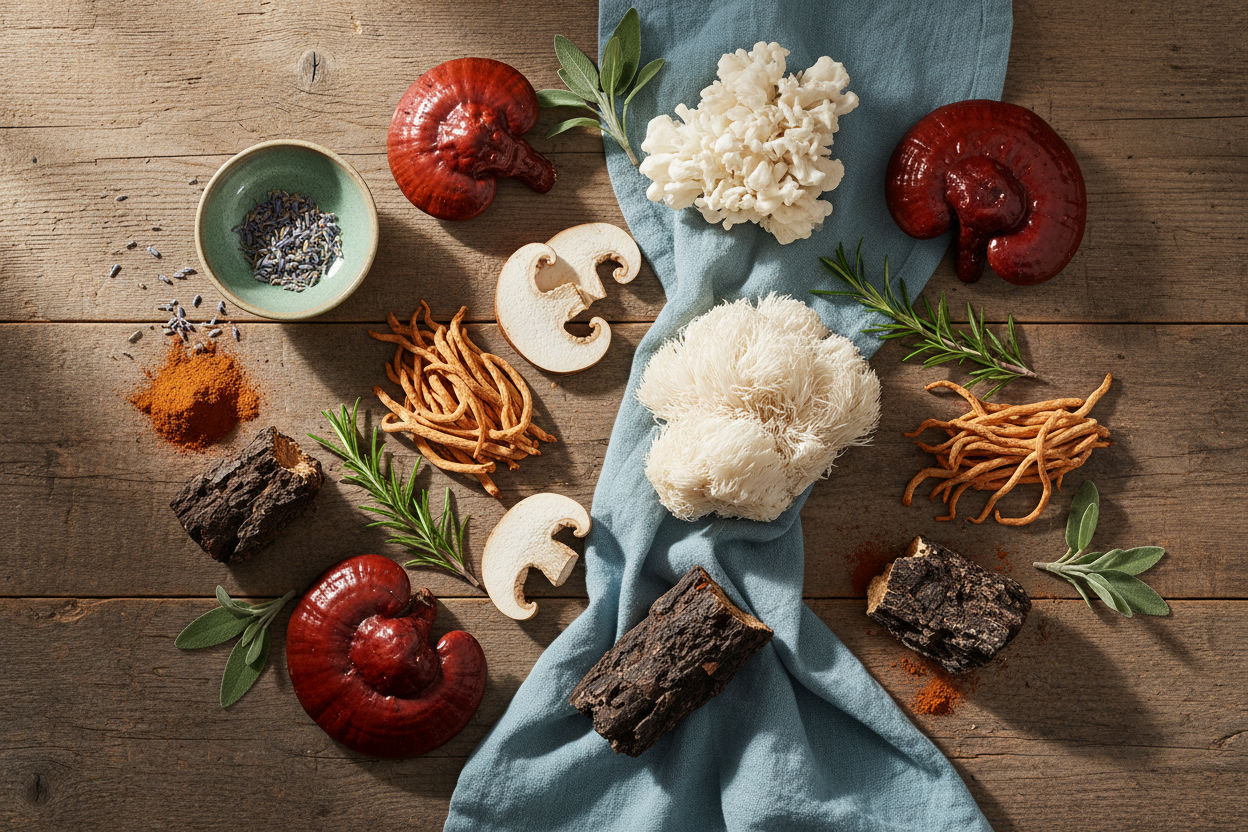 Medicinal mushrooms on table